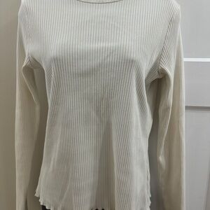 Cream Long Sleeve Tee with Ribbed Texture